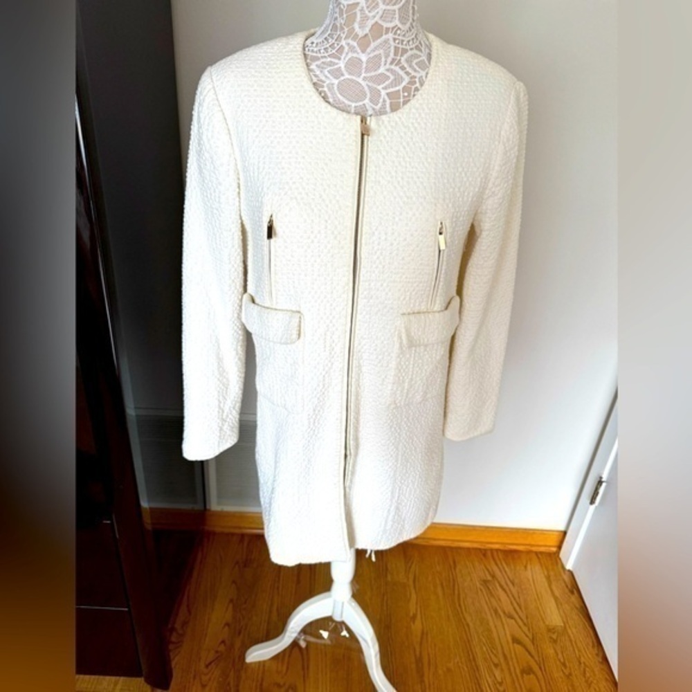 Classic Ivory Textured Zip Front Coat